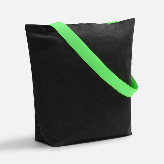 Шопер B5, черный с широкими зелеными ручками